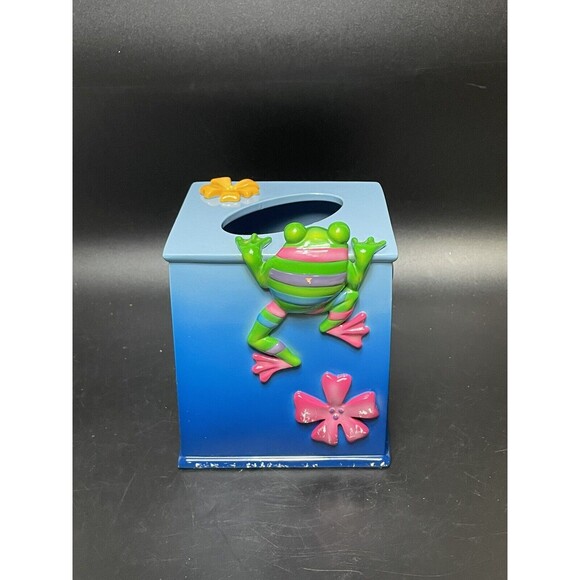 Jennifer Clark Tropical Frogs Tissue Box Holder Colorful 3D Bath Assesories - Picture 1 of 6
